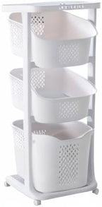 3 Tier Laundry Hamper Basket Plastic Rolling Laundry Cart with Wheels, Multipurpose Laundry Sorter Storage Trolley Shelf Basket, Beige