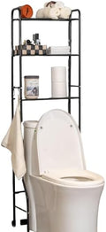 3-Tier Over The Toilet Storage, Space Saver Metal Bathroom Shelves, Freestanding Above Over Toilet Storage Shelf with 4 Hooks for Bathroom (Black)
