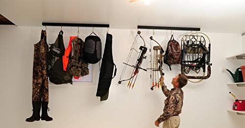 50" Adjustable Overhead Garage Ceiling Storage Track/Bike Rack With Hooks that Slide and Rotate, 50 Lbs. per Hook.