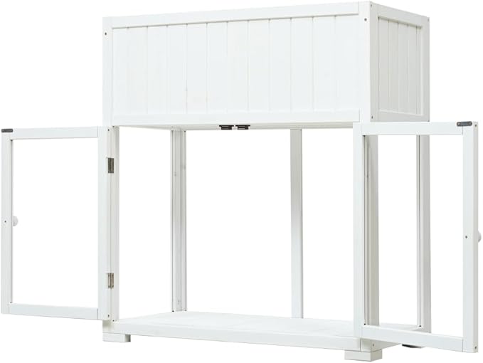Patio 35.4''x17.7''x37.4'' Mini Wood Cold Frame, Compact 2 Doors Garden Greenhouse with Wheels, Raised Bed with Liner for Indoor Outdoor Use, White