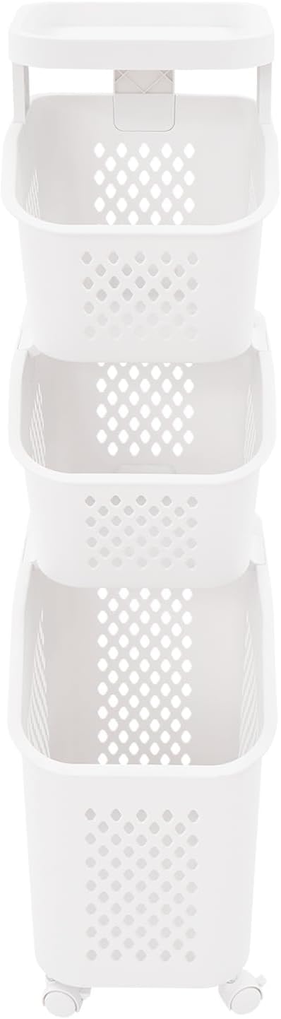 3/4 Tier Rolling Laundry Baskets Cart With Wheels,Laundry Hamper Sorter, Plastic Clothes Storage Hamper,for Kitchens, Laundry Rooms,Bedrooms (White-3)