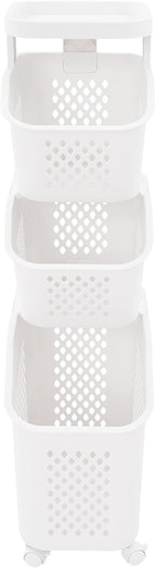 3/4 Tier Rolling Laundry Baskets Cart With Wheels,Laundry Hamper Sorter, Plastic Clothes Storage Hamper,for Kitchens, Laundry Rooms,Bedrooms (White-3)
