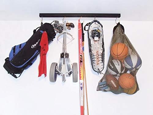 50" Adjustable Overhead Garage Ceiling Storage Track/Bike Rack With Hooks that Slide and Rotate, 50 Lbs. per Hook.