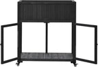 Patio 35.4''x17.7''x37.4'' Mini Wood Cold Frame, Compact 2 Doors Garden Greenhouse with Wheels, Raised Bed with Liner for Indoor Outdoor Use (Black)