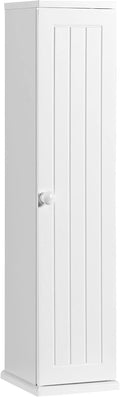 HOMGX Slim Bathroom Storage Cabinet, Freestanding Cabinet with Detachable Shelves & Top Slot, Toilet Paper Storage Holder for Small Spaces, Bathroom, Living Room, White