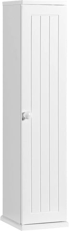 HOMGX Slim Bathroom Storage Cabinet, Freestanding Cabinet with Detachable Shelves & Top Slot, Toilet Paper Storage Holder for Small Spaces, Bathroom, Living Room, White
