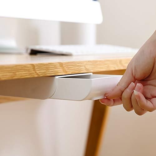 Under Table Drawer, Hidden Self-Adhesive Pencil Tray Drawer,Under Desk Holder Storage Box, Stationery Pencil Storage Drawer Organizer for Office/School/Kitchen (1 Pack White)