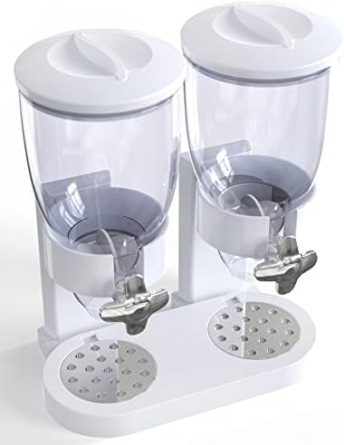 Dual Food Dispenser - Dry Food Dispenser Perfect As A Candy, Nuts, Rice, Granola, Cereal & more Dispenser. Dispenses 1 Ounce Per Twist! Stores Food, and Keeps Your Food fresh (White)