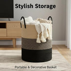 58L Cotton Rope Laundry Basket - Large Collapsible Storage Hamper with Handles Suitable for seasonal storage, toy storage, and a great gift for women (Color Block)