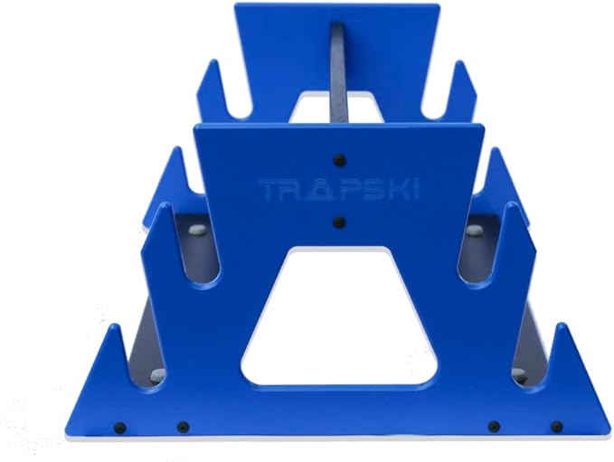 TRAPSKI Mobile Racing and XC Ski Rack Marine Grade HDPE Plastic | UV Protected | Premium Strap Included | 3 Year Warranty | Made in The USA | Veteran Owned Business (Blue, Quad)