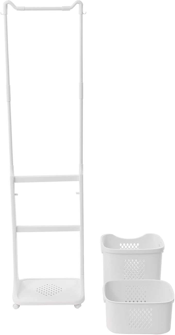 LYNICESHOP Rolling Laundry Basket Organizer, Laundry Hamper Basket Sorter Clothes Storage Laundry Sorter Cart Rolling Laundry Sorter 2 Tier Organizer Shelf with 2 Basket