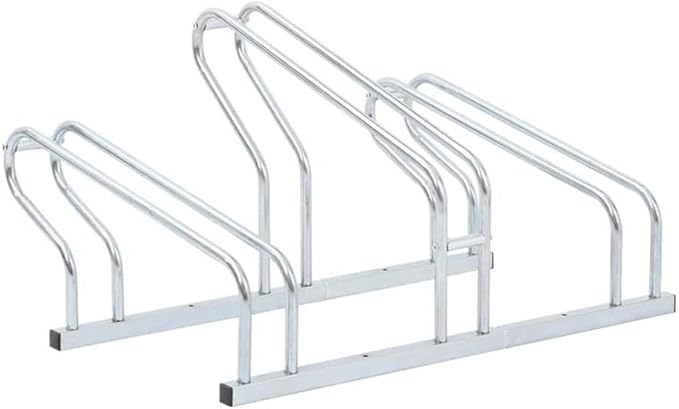 BOWERY HILL Freestanding 3-Bike Rack, Galvanized Steel, Silver Finish, 28.9 x 16.1 x 16.5 in, Space-Saving High-Low Design, Indoor/Outdoor Use, Stable Parking Stand for Garage, Warehouse, School