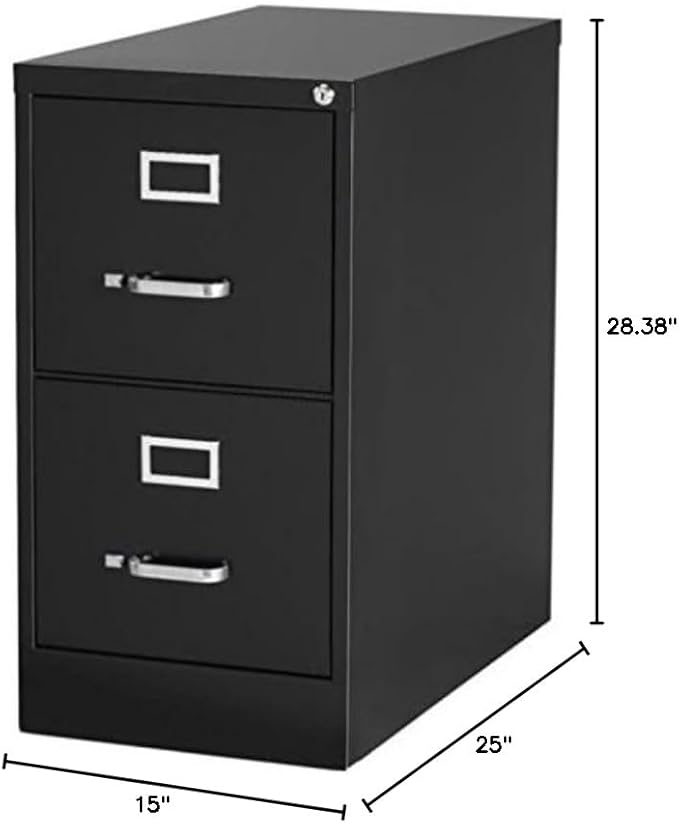 Pemberly Row 2 Drawers 28.38" Vertical Black Metal Filing Cabinet Lockable Pre-Assembled Stationary Letter Size for Home, Office