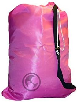 Small Laundry Bag with Drawstring, Carry Strap, Locking Closure, Color: Pink Fluorescent, Size: 22x28