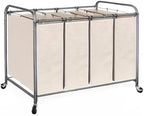 STO STO Laundry Sorter 4 Section, 4 Bag Clothes Hamper, Rolling Laundry Cart Basket with Heavy Duty Lockable Wheels and Removable Bag for Laundry Room, Bedroom, Closet, Beige