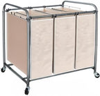 STO STO Laundry Sorter 3 Section, 3 Bag Clothes Hamper, Rolling Laundry Cart Basket with Heavy Duty Lockable Wheels and Removable Bag for Laundry Room, Bedroom, Closet, Beige