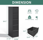 5 Drawer File Cabinet with Lock,Metal Vertical Filing Cabinets for Home Office,Heavy Duty File Storage Cabinet for Letter/Legal/A4/F4 Size File,Assembly Require (Black, Vertical 5 Drawer)