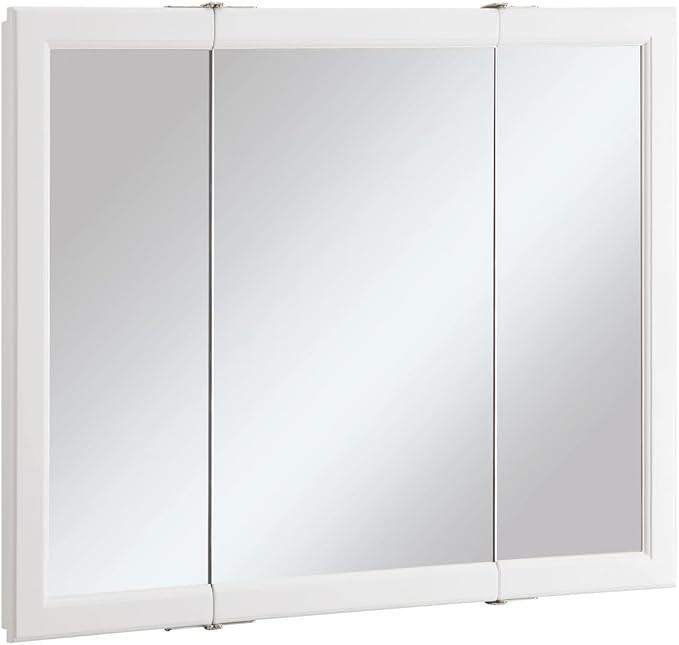 Design House 545103-WHT Wyndham Medicine Cabinet – Durable White Assembled Frame – Bathroom Wall Cabinet with Mirrored Door, 36-Inch – 4.75" X 36" X 30", White, 1 Count, Tri-View