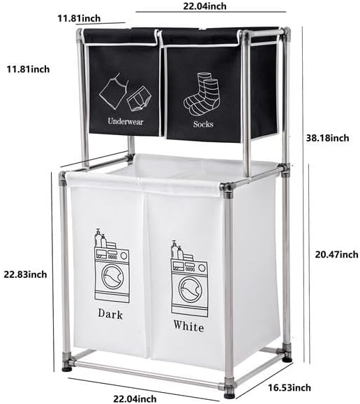 Laundry Hamper with Removable Bags, Freestanding Laundry Sorter Organizer, Basket for Bedroom, Bathroom & Dorm, Portable Storage Baskets for Kitchens, Bathrooms