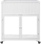 Patio 35.4''x17.7''x37.4'' Mini Wood Cold Frame, Compact 2 Doors Garden Greenhouse with Wheels, Raised Bed with Liner for Indoor Outdoor Use (White)