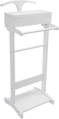 Suit Valet Stand for Men&Women, Wood Suit Rack Stand with Top Tray, Freestanding Clothing Valet Stand-22.05lbs Capacity for Home Entryway Living Room Office (White)