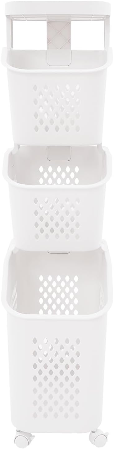 Tiered Laundry Storage Organizer Tiered Laundry Hamper Sorter Bathroom Laundry Basket with Wheels Removable Plastic Storage Basket for Kitchen (3-Tier)
