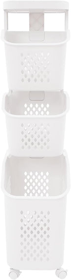 Tiered Laundry Storage Organizer Tiered Laundry Hamper Sorter Bathroom Laundry Basket with Wheels Removable Plastic Storage Basket for Kitchen (3-Tier)