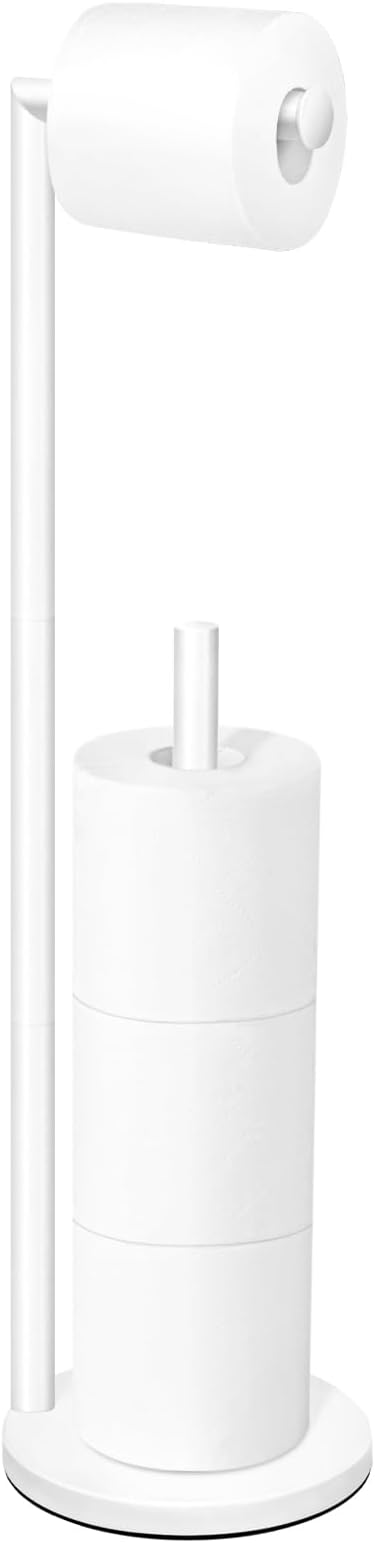 Toilet Paper Holder Stand, Bathroom Toilet Paper Roll Holder Stand with Reserve, Standing Toilet Paper Holder with Storage,Toilet Paper Roll Holder for 4 Rolls, White