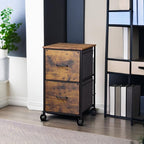 DEVAISE 2 Drawer Mobile File Cabinet, Rolling Printer Stand, Fabric Vertical Filing Cabinet fits A4 or Letter Size for Home Office, Rustic Brown Wood Grain Print