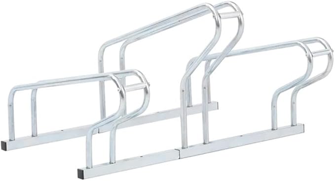 BOWERY HILL Freestanding 3-Bike Rack, Galvanized Steel, Silver Finish, 28.9 x 16.1 x 16.5 in, Space-Saving High-Low Design, Indoor/Outdoor Use, Stable Parking Stand for Garage, Warehouse, School