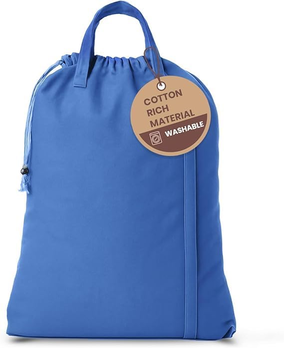 LFH Home Large Premium Cotton Canvas Laundry Bag with Drawstring and Handles Heavy Duty, Multi-Use, and Washable for Home, Travel, College or Storage 24x36 (Pack of 2)-Sky Blue