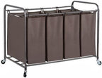 STO STO Laundry Sorter 4 Section, 4 Bag Clothes Hamper, Rolling Laundry Cart Basket with Heavy Duty Lockable Wheels and Removable Bag for Laundry Room, Bedroom, Closet, Brown