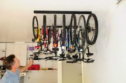 50" Adjustable Overhead Garage Ceiling Storage Track/Bike Rack With Hooks that Slide and Rotate, 50 Lbs. per Hook.