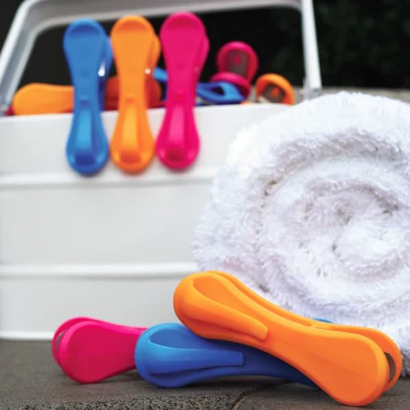 The Smartest Heavy Duty Clothespins with Hooks (24 Pack Orange, Pink, Blue) - Hang 3 Garments at Once with Our Tough, Dual Hooks Clothes Pins with Anti-Rust Spring - Tough, Colorful Clothespins