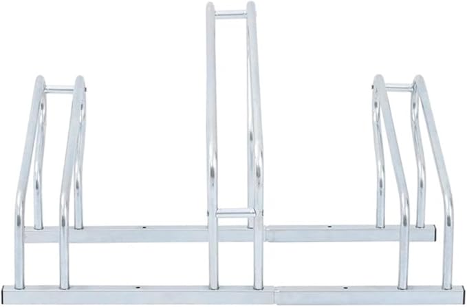 BOWERY HILL Freestanding 3-Bike Rack, Galvanized Steel, Silver Finish, 28.9 x 16.1 x 16.5 in, Space-Saving High-Low Design, Indoor/Outdoor Use, Stable Parking Stand for Garage, Warehouse, School