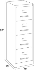 Pemberly Row 4 Drawers 52" Vertical Black Metal Filing Cabinet Lockable Pre-Assembled Stationary Letter Size for Home, Office