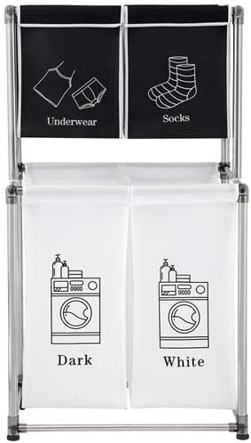 Laundry Hamper with Removable Bags, Freestanding Laundry Sorter Organizer, Basket for Bedroom, Bathroom & Dorm, Portable Storage Baskets for Kitchens, Bathrooms