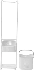 TFCFL Rolling Laundry Sorter, 2 Layers Laundry Basket Clothes Storage Cart with Hanging Bar, Storage Organizer Kitchen Shelf Fruit Stand with Rack for Household Bathroom Kitchen Bedroom (White)