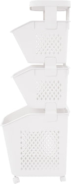 3-Tier Rolling Laundry Cart with Wheels, 39'' Stackable Vertical Laundry Sorter & Organizer for Bathroom, Bedroom, and Laundry Room (3-Tier)