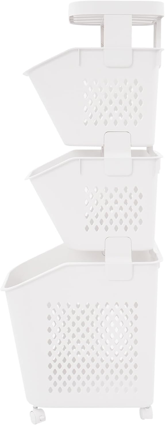 3-Tier Rolling Laundry Cart with Wheels, 39'' Stackable Vertical Laundry Sorter & Organizer for Bathroom, Bedroom, and Laundry Room (3-Tier)