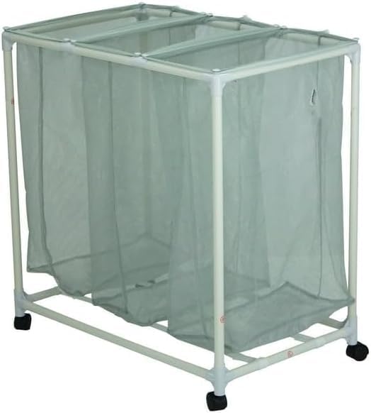 3 Bag Mesh Rolling Laundry Sorter Cart, Soft Silver –Detachable Net Bag, Tool-free Assembly