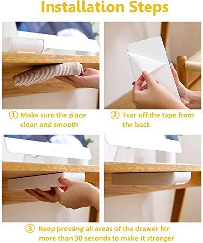 Under Table Drawer, Hidden Self-Adhesive Pencil Tray Drawer,Under Desk Holder Storage Box, Stationery Pencil Storage Drawer Organizer for Office/School/Kitchen (1 Pack Grey)