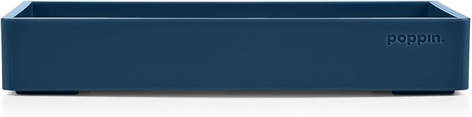 Poppin Stackable Small Accessory Tray - Modular Lacquer Desk Trays for Office Organization, Color-Coordinated Office Supplies for Desk (Slate Blue, Small Accessory)