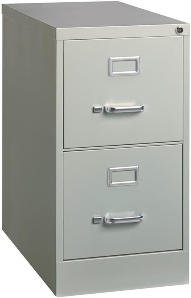 Pemberly Row 25" 2-Drawer Metal Filing Cabinet, Letter Width, Vertical Design, Gray Finish, Commercial Grade Steel Construction, Locking Drawers, Ball-Bearing Slides, Office Storage Solution
