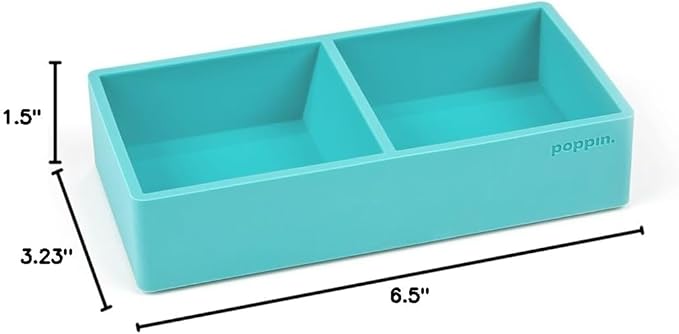 Poppin Softie This + That Tray, 2 Compartments, Silicone, 3 x 6.25 x 1.5, Aqua