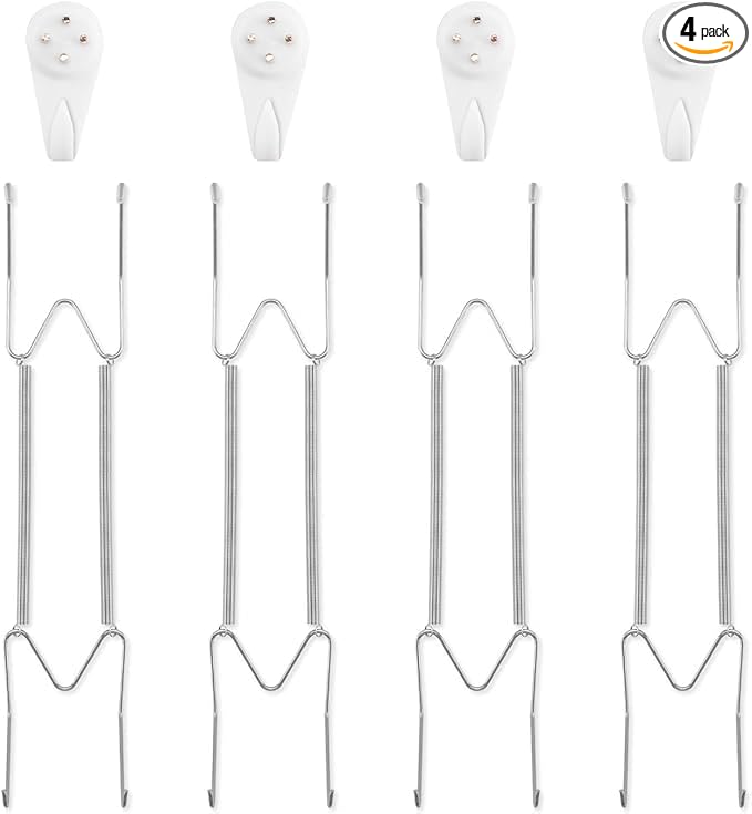 Bilillo 4 Pack Plate Hangers for The Wall, Suitable for 9-11 inch Art Plate, Stainless Steel Invisible Heavy Duty Wire Plate Holder with Wall Hooks, Plate Hangers for Displaying Plates, Silver