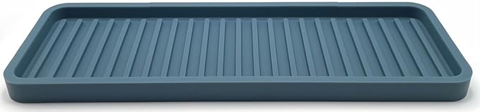 Happitasa Silicone Kitchen Sink Organizer Tray, Sponge Holder and Countertop Protector | Bathroom and Kitchen Soap Dish and Dispenser Tray (Smoky Blue, 12"x4", 9.2 Ounces)