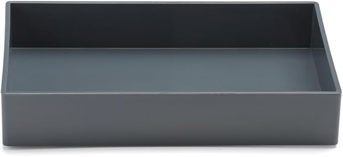 Poppin Stackable Medium Accessory Tray - Modular Lacquer Desk Trays for Office Organization, Color-Coordinated Office Supplies for Desk, Paper Trays (Dark Gray, Medium Accessory)