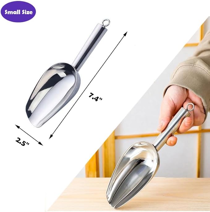 Set of 1 Ice Scoop, Stainless SteelKitchen Ice Scoop for Canisters or Ice Maker, Food Scoops for Canisters, Freezer, Flour, Dry Foods, Coffee Beans, Pop Corn, Pet Dog Cat Food (Stainless Steel-S)