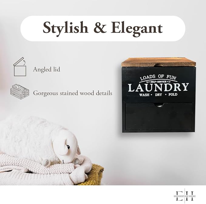 Wooden Laundry Pods Container - Multi-Use Laundry Containers for Organizing - Laundry Pod Dispenser - Detergent Pods & Dryer Sheet Container (Black)
